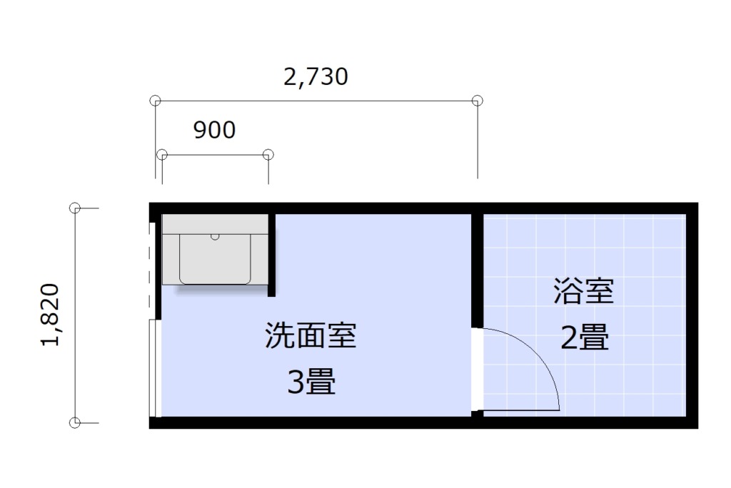  3畳洗面室間取り例